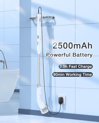 Brosse de nettoyage électrique rotative douche et carrelage avec manche télescopique - 6