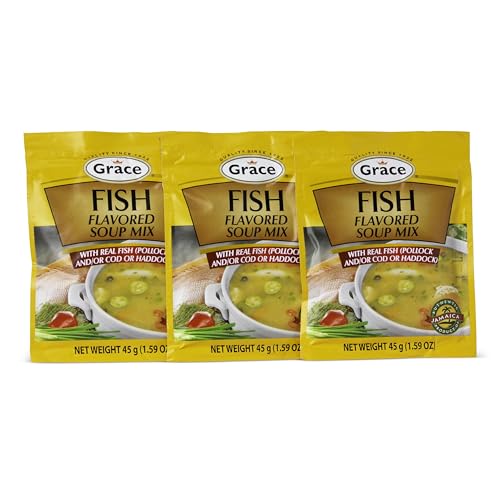 Grace Fish Flavored Soup Mix - Pack of 3 - Authentic Jamaican Soup Mix Made with Cod, Haddock & Pollock - Caribbean Fish Stock & Seafood Stock Mix.