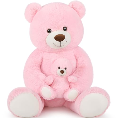 MorisMos 130cm Oso Peluche Gigante, XXL Rosa Osito de Peluche Grande con Oso Bebé, Kawaii Teddy Bear Regalos para Niños Novia Cumpleaños Navidad Decoración