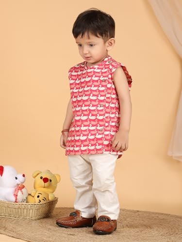 Image of POLKA TOTS Pure Cotton New Born Dress | Ultra-Soft, Breathable & Lightweight Sleeveless Jhabla Pant Set for Baby Boys & Girls | Baby Summer Clothes | Traditional Jabla & Pyjama Set for Newborns