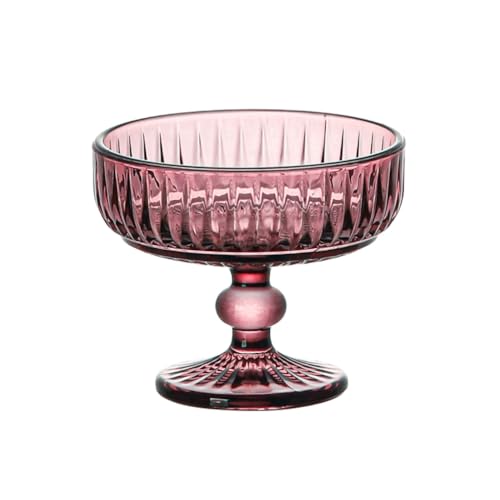 WAIT FLY Vintage Embossed Stripe Glass Dessert Bowl, Footed Trifle Bowl Ice Cream Bowl Serving Bowl-Purple