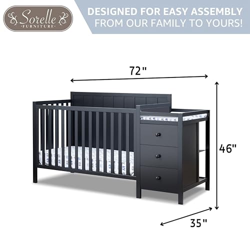 Image of Sorelle Essex Crib & Changer - 4-in-1 Convertible Crib, Non-Toxic Finish, Wooden Baby Bed, Toddler Bed, Child's Daybed, and Full-Size Bed, Nursery Furniture - Midnight