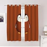 BaoNews Niedliche Pinguin-Vorhänge für Schlafzimmer, bezaubernder brauner Pinguin-Cartoon-Verdunkelungsvorhänge, mit Ösen, isolierte Thermovorhänge für Wohnzimmer, 132 x 160 cm, 2 Paneele