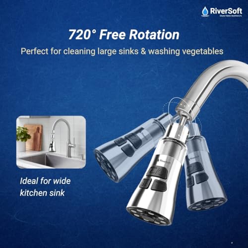 Image of RiverSoft ECOBLU EDGE EB-05 720 Rotating Kitchen Tap Filter | 3-Mode Anti-Splash Tap Extender for Kitchen & Home Sink | High-Pressure Water Saver Nozzle with Stainless Steel Filter