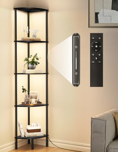 OUTONLIFE Estantería de Esquina de 5 Niveles con luz LED Regulable, Control táctil y Remoto, 3 temperaturas de Color, estantería Alta y Estrecha para Espacios pequeños, Sala de Estar y Dormitorio