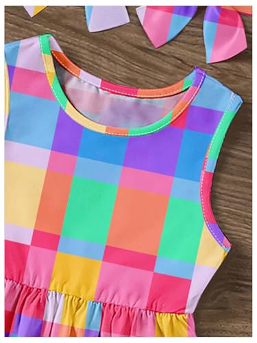 WDIRARA Toddler Girl's Colorful Plaid Sleeveless Dress Swing A Line Tank Dresses3