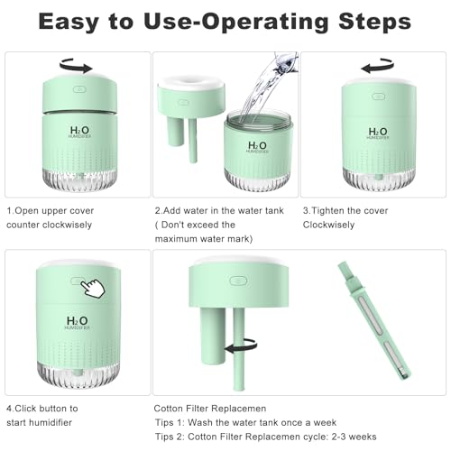 Image of Rechargeable Mini Cool Mist Humidifier With 7 Color Light, Small Personal Desktop for Baby Bedroom, Office, Nursery, Travel With Auto Shut-Off, Super Quiet (Green)
