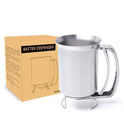 800ml Stainless Steel Pancake Batter Dispenser,Hand-held Mix Dispenser-ideal for Baking, Cupcakes, Muffins-Cooking Crepes, Waffles,Measuring Gauge