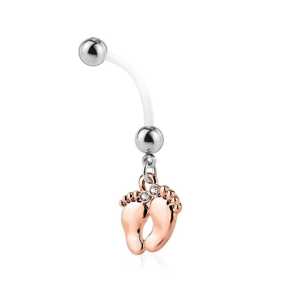 Paula & FritzPiercing para el ombligo de embarazo, piercing para el ombligo con circonitas bio, barra flexible, juego de piercings para el ombligo en oro, plata y rosa, Acero inoxidable Bioflex