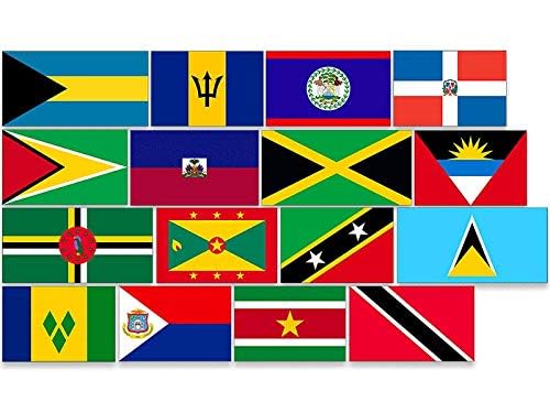 Image of Sheet of 16: All Caribbean Countries Flag Stickers (Symbol Logo Islands Vinyl Decal for car Scrapbook or Laptop (1 inch Tall)