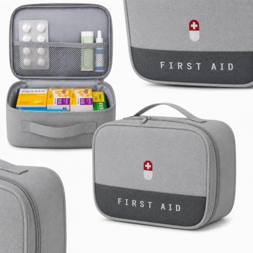 Necessaire Primeiros Socorros Vazia I Bolsa para Medicamentos e Suprimentos de Emergência I Portátil para Viagens I Acampamento I Caminhadas e Carro I Lene (Cinza)