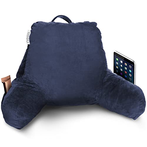 Image of Nestl Reading Pillow for Kids & Teens with Shredded Memory Foam, Backrest Pillows for Reading, Watching, and Gaming, Use on the Couch, Bed, or Floor, Adjustable Support with Washable Cover Navy