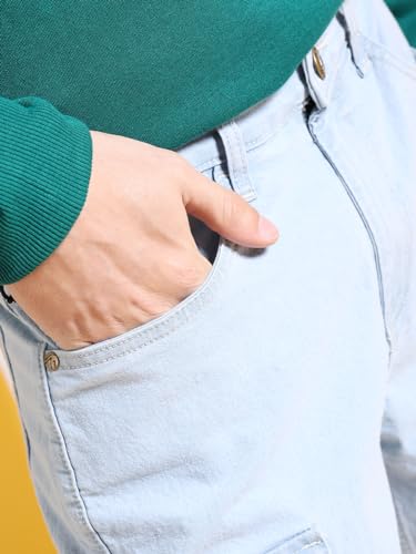 Image of The Indian Garage Co Men Relaxed Fit Solid Mid-Rise Denim Cargo Shorts