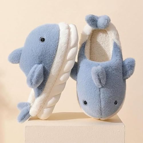 Jfxgjuv Whale Shark Slippers, Cute Whale Slides, Fuzzy Animal Slippers, Warm House Shoes for Adults Teens (Khaki,5.5-6 Women/4-4.5 Men)2