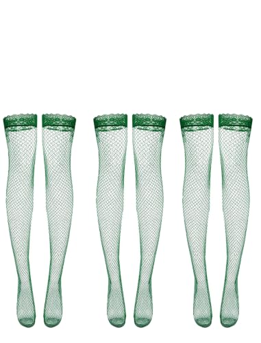 Image of Fishnet Thigh High Stocking 1 Pair Lace Top Sheer Over Knee Stocking Silky Stockings for Women