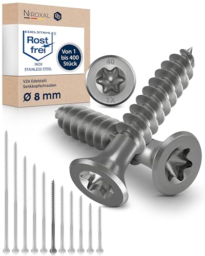 Wood Screws 8 x 120 mm Stainless Steel 304 TORX Countersunk Head Chipboard Screws Timber Screws Partial Thread A2 2 Pack