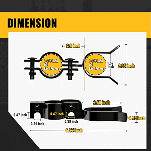 1-3/8" X 1-3/8" Chain Link Fence Gate Latch, Vivida Fence Gate Fork Latch With Padlock Hole, Black Powder Coated, Bolts & Nuts Included, 1 Pcs #TOP1