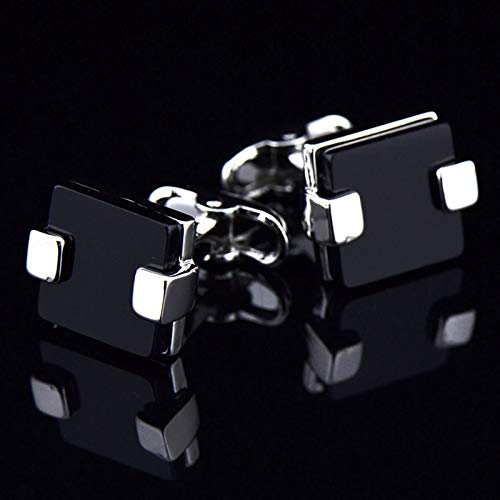 Mancuernillas vintage cuadradas de plata y ágata negra miniatura 3