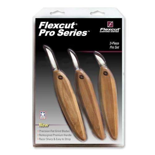 FLEXCUT Pro Series Wood Carving Tools 3-Pack Kit with 1 Chip 1-3/8 Detail 1-5/8 Carving Ergonomic Knife Handles (FP200)