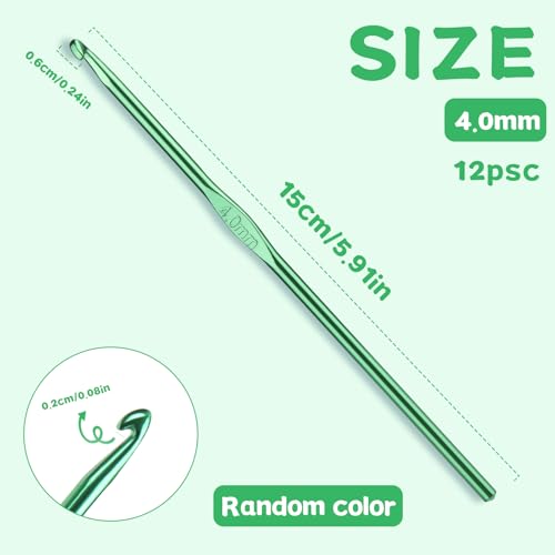 Image of UzecPk 12Pcs 4mm Aluminum Crochet Hooks, Ergonomic Handle Crochet Needle, Crochet Hooks Bulk Set for Beginners Adults