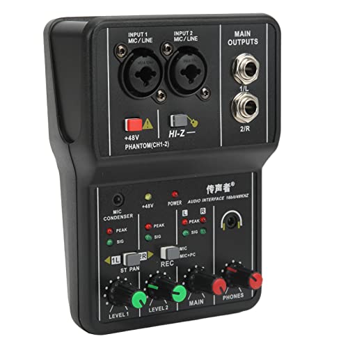 Mezclador de Audio de 2 Canales, Mezclador sin Controlador de Tarjeta de Sonido Mini USB Portátil...