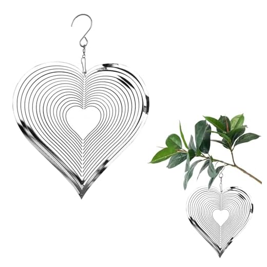 Zasvec Carillón de Viento de Corazón de Metal 1 Pieza Carrillon de Viento Exterior Campanas de Viento 3D Wind Spinner de Metal Interior Decorativo Carillones de Viento en Forma de Corazón