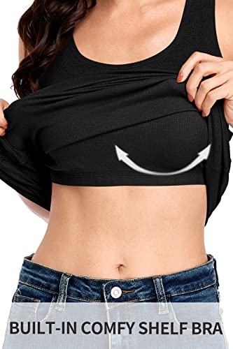 ALove Womens Extra Long Tank Tops with Shelf Bra Ribbed Camisoles Undershirts2