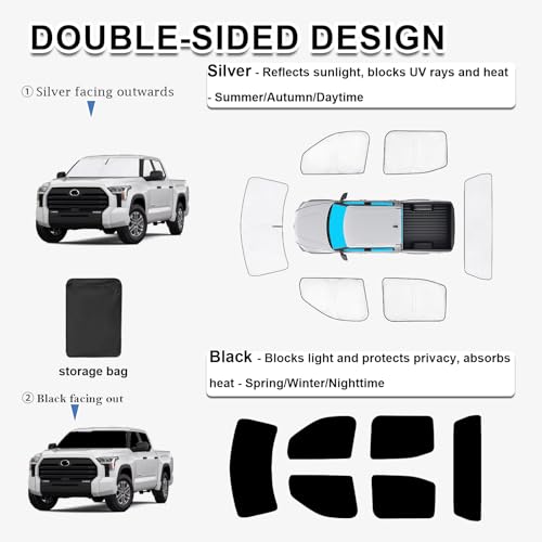 Image of KMF 6pcs Thicken Sun Shades for Toyota Tundra 2022-2025 2026 Accessories, Custom Fit Tundra Sunshade Full Car Window Covers for Windshield Side Rear, UV Block and Privacy Blackout for Camping Outdoor