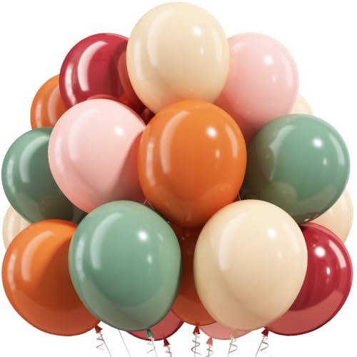Image of HILAVO Fall Balloons Terracotta Burnt Dark Orange Brown Tan Coffee Sage Green Burgundy Sand White Dusty Pink Thanksgiving Party Balloon for Pumpkin Fall Birthday Baby Shower Autumn Wedding Party Decor