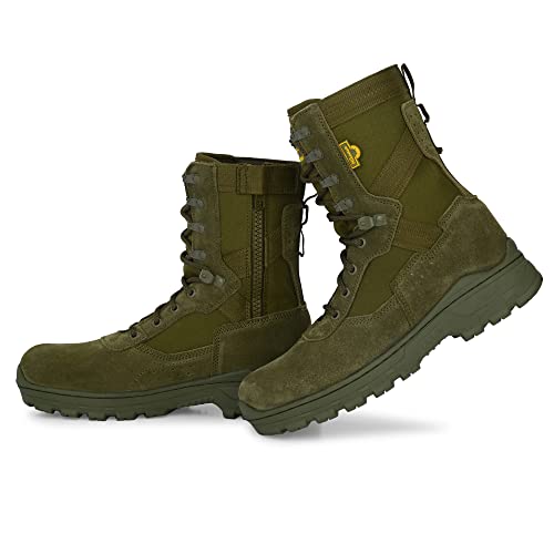 Alpha Aerolite 8.0 Suede Side Zip Leather Military & Tactical Work Boots with Side Zipper – 8 Inches Combat Boots, Lightweight Comfortable Shoes, Durable and Breathable Desert, Motorbike Boot