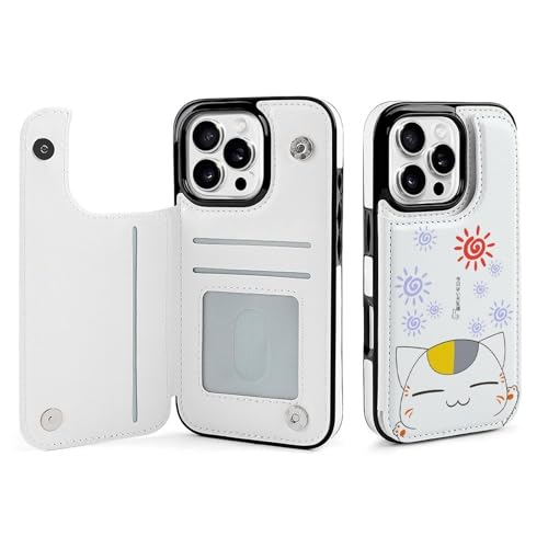 iPhone16Pro用ケース 手帳型 夏目友人帳 ニャンコ先生 猫 スマホケース 財布型 アイフォン16Pro用ケース おしゃれ 軽量 背面 携帯カバー カード収納 スタンド機能 PUレザー 耐衝撃