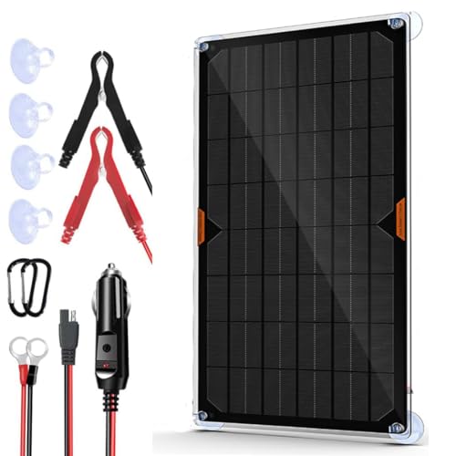 12 Volt 10 Watt Solar Car Battery Charger & Maintainer, Solar Panel Trickle Charger, with Alligator Clip& Cigarette Lighter PlugAdapter for Car, Boat, Automotive, Motorcycle, RV