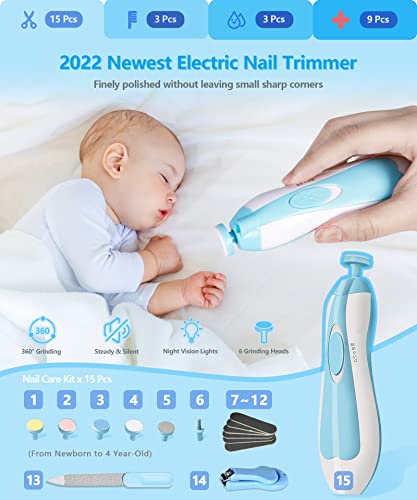 30 in 1 Baby Healthcare and Grooming Kit, Portable Baby Electric Nail Trimmer Set, Newborn Nursery Care Kit Baby Essentials with Baby Thermometer, Medicine Dispenser, Haircut Tools, etc (Blue)