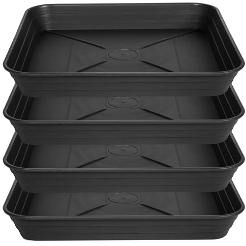 Feyvdzv 4 Pack Square Plant Saucer Tray 10 inch 6 8 10 12 14 16 18 20 inch Heavy Duty Plastic Square Plant Saucers for Indoors Outdoor Flower Planter Drip Trays for Pots Seed Starting Tray