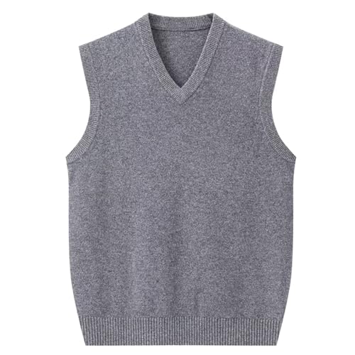 Rivccku Mens V Neck Sleeveless Sweater Vest 100% Cashmere Comfort Knitted Pullover Tank Top