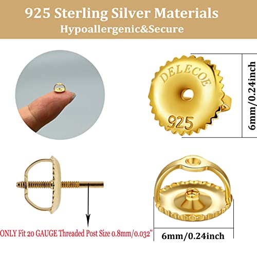 2-Pairs Screw Earring Backs,14K Gold Plated Sterling Silver Screw On Earring Backs Replacements For Diamond Earring Studs, Hypoallergenic Secure Screwbacks For Threaded Post .032" #TOP6