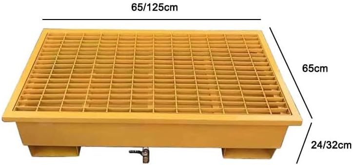 Drum Containment Spill Pallet, Nestable Industrial Paint Bucket Leak-Proof Tray, Garage Kitchen Detachable Steel Modular Platform with Drain(65x65x24cm)