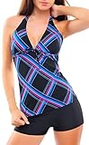 Angesagte Farben und Designs Octopus Damen Tankini Set Mehrfarbig mit Hotpants f2512 Nr.1 schwarz-karo Look, Gr. 46
