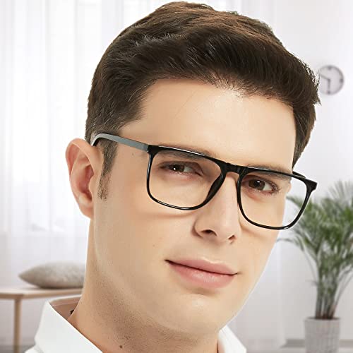 Image of Oversized Blue Light Blocking Glasses for Men Square Clear Frame Anti Blue Ray Mens Computer Eyeglasses Fashion Black