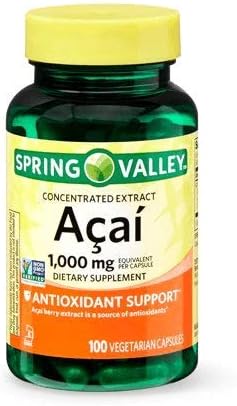 Spring Valley Concentrated Acai Extract 1,000 mg, Antioxidant Support, 100 Vegetarian Capsules (Pack of 2)