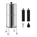 SmarketBuy Gravity-fed Water Filter System 2.25 Gal, 304 Stainless Steel Water Filter System, Countertop Water Filter System with 2 Filters and Stand for Home and Outdoor Camping Use