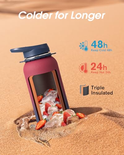 Image of Coolflask 40 oz Water Bottle Insulated Stainless Steel with Strap