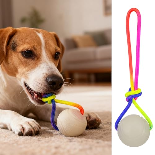 Aakluk 2 Stück Im Dunkeln Leuchtender Hundeball | Leuchtende Gummibälle Mit Seil Für Hunde Hüpfbälle | Interaktives Kauspiel Für Kleine, Große Und Mittelgroße Hunde, Leuchtet