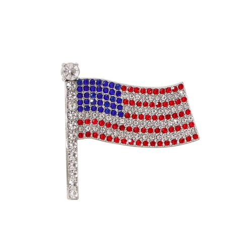 Image of Rhinestone USA Flag Brooch Pin for Women Men Shiny Crystal 4th of July American Patriotic Medal Brooches Dress Accessories Independence Presidential Election Day