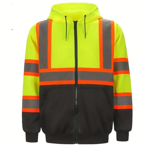 Renegade Mens Hoodie Hi VIS Visibility Safety Hooded Zip Sweatshirt, Black Bottom2