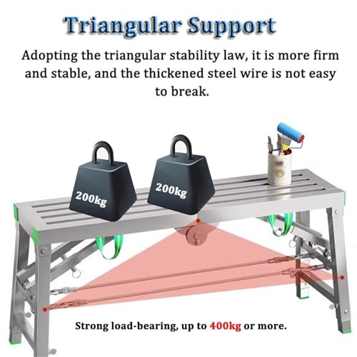 Plataforma Plegable portátil con trampilla, andamio de Trabajo, Escalera de Acero Ajustable en Altura para Lavado de Coches, Limpieza de Ventanas y Pintura, 160 x 40 cm, diseño antideslizant
