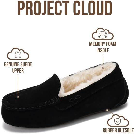Project Cloud 100% Genuine Leather Slippers for Women - Fur Lined Outdoor Slippers for Women Footwear with Memory Foam - Stylish Womens Moccasin (Cathi) - Image 3