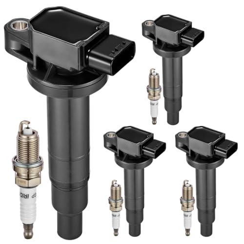 Image of Set of 4 UF316 Ignition Coil Pack and BKR5EGP 7090 Spark Plugs Compatible with Toyota 06-14 Yaris 00-05 Echo 10-09 Prius Compatible with Scion xB 04-06 Replaces 6731306 C1304, 1.5L L4