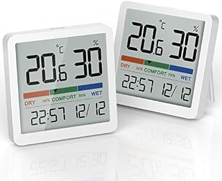 NOKLEAD Room Thermometer Hygrometer Small Digital Temperature Humidity Meter Indoor Thermometers Sensor Air Monitor with Clock Comfort Display for Wall Baby Home Greenhouse Office Calibration,2 Pack