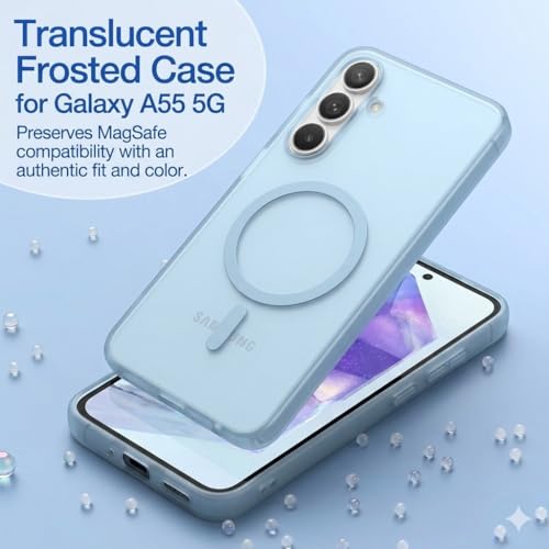 Image of DIZORO Matte Case for Samsung Galaxy A55 Compatible with MagSafe, Camera Lens Full Protection, Shockproof Translucent Frosted TPU Soft Phone Cover, Anti-Fingerprint (Blue)